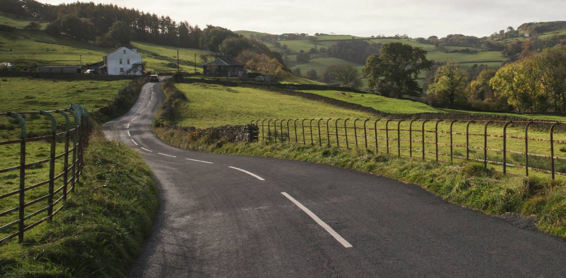 UK road with countryside views